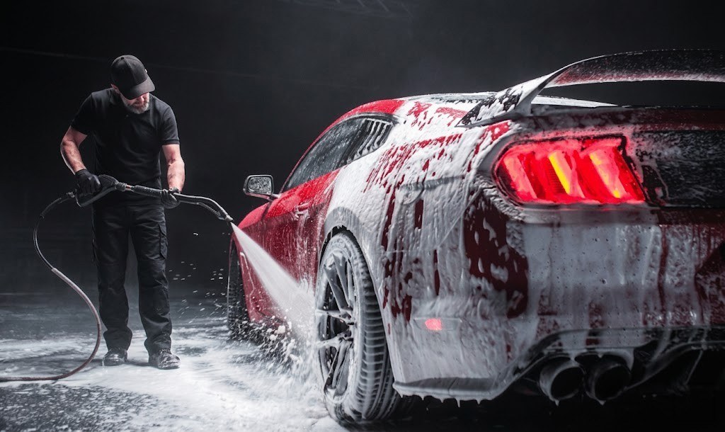 Foam wash of a sports car